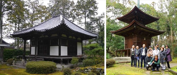 (左) 慈眼院にて:重要文化財の金堂 (右) 国宝の多宝塔