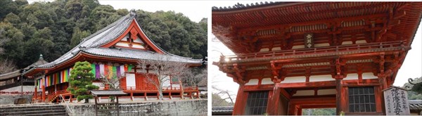 (左) 金剛寺:重要文化財の金堂 (右) 重要文化財の楼門