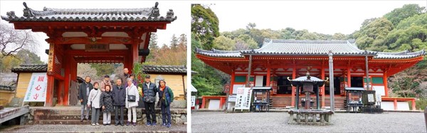 (左) 観心寺:山門にて (右) 国宝 金堂